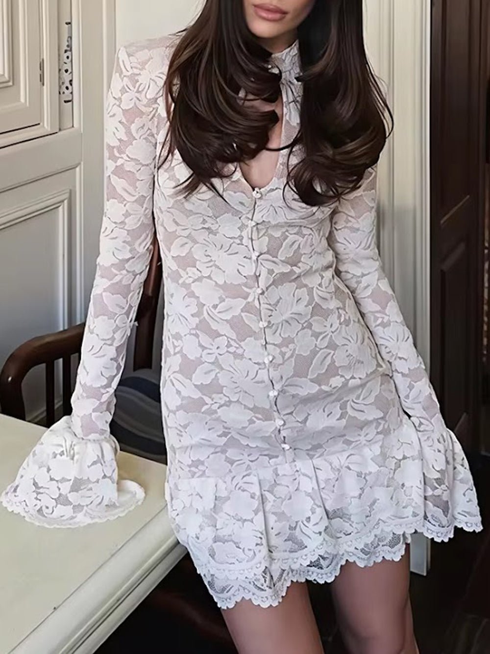 Camille Lace Keyhole Mini Dress - View 5