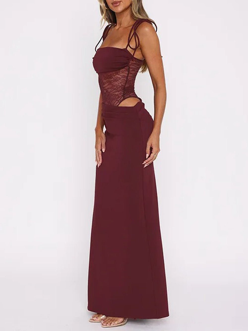 Camille Lace Maxi Dress in Red - View 2