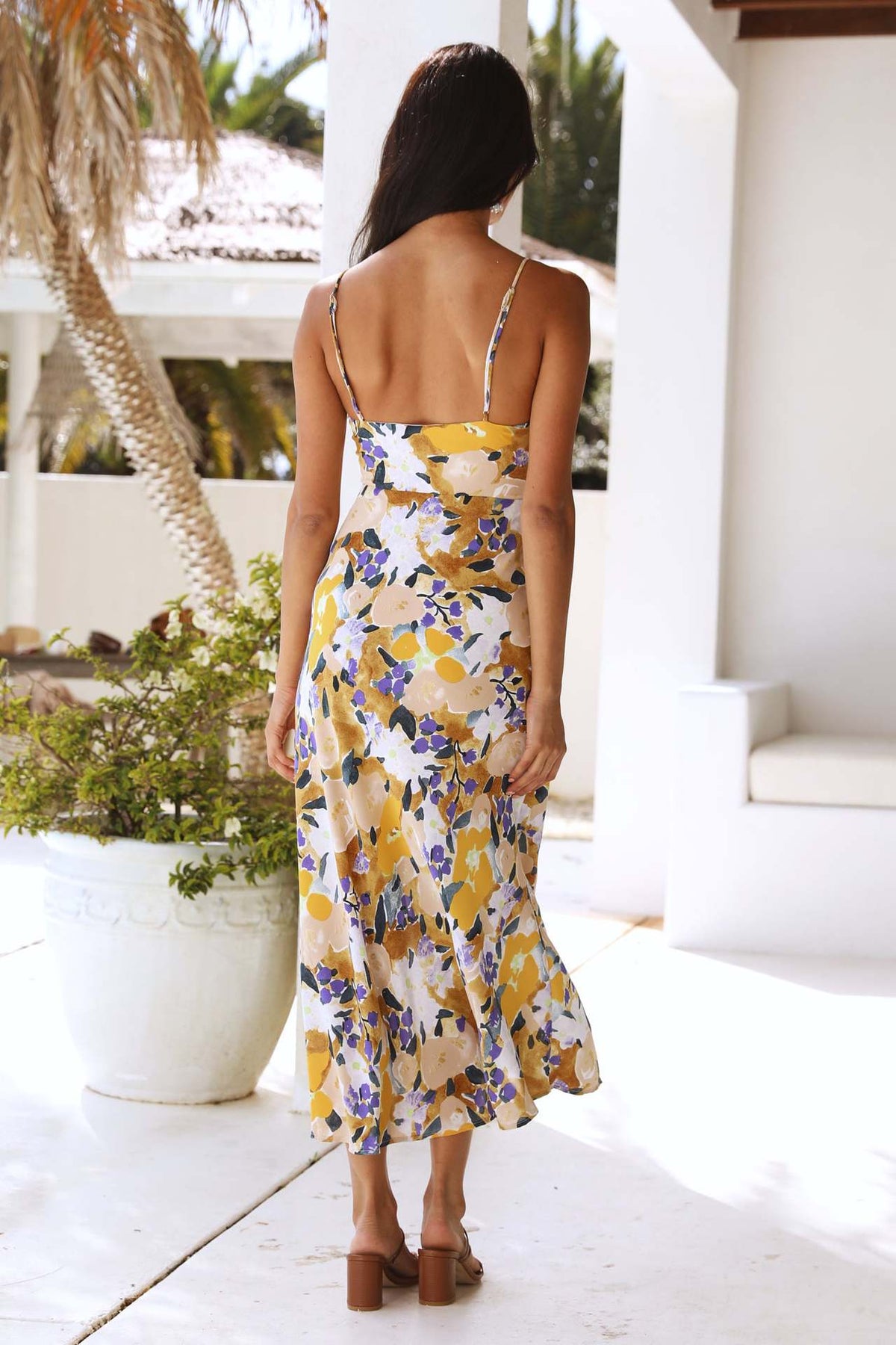 Floral Print Spaghetti Strap Sweetheart Cut Out High Split Maxi Dress - View 3