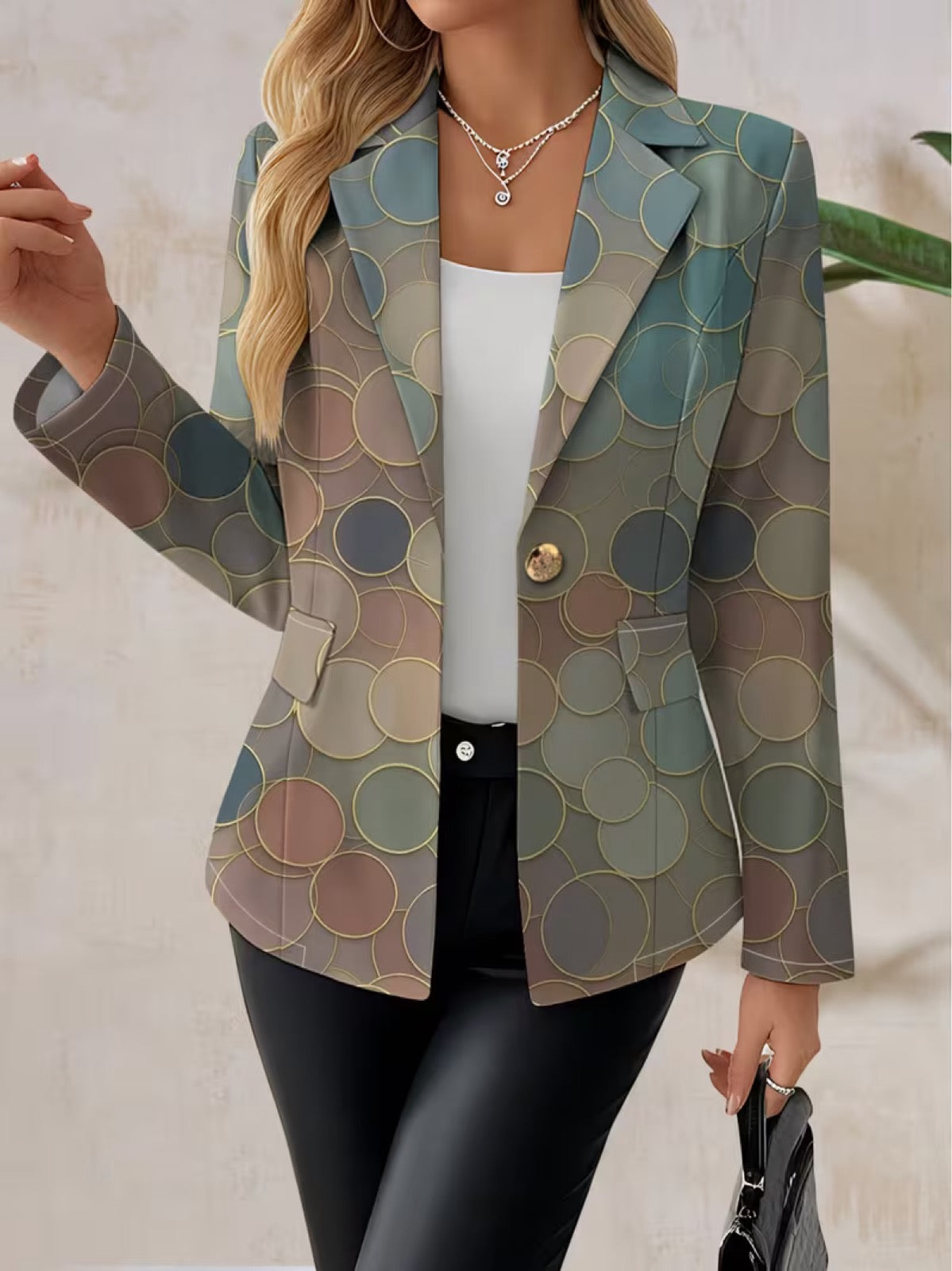 Dot Print Notch Lapel Single Button Cropped Blazer 2