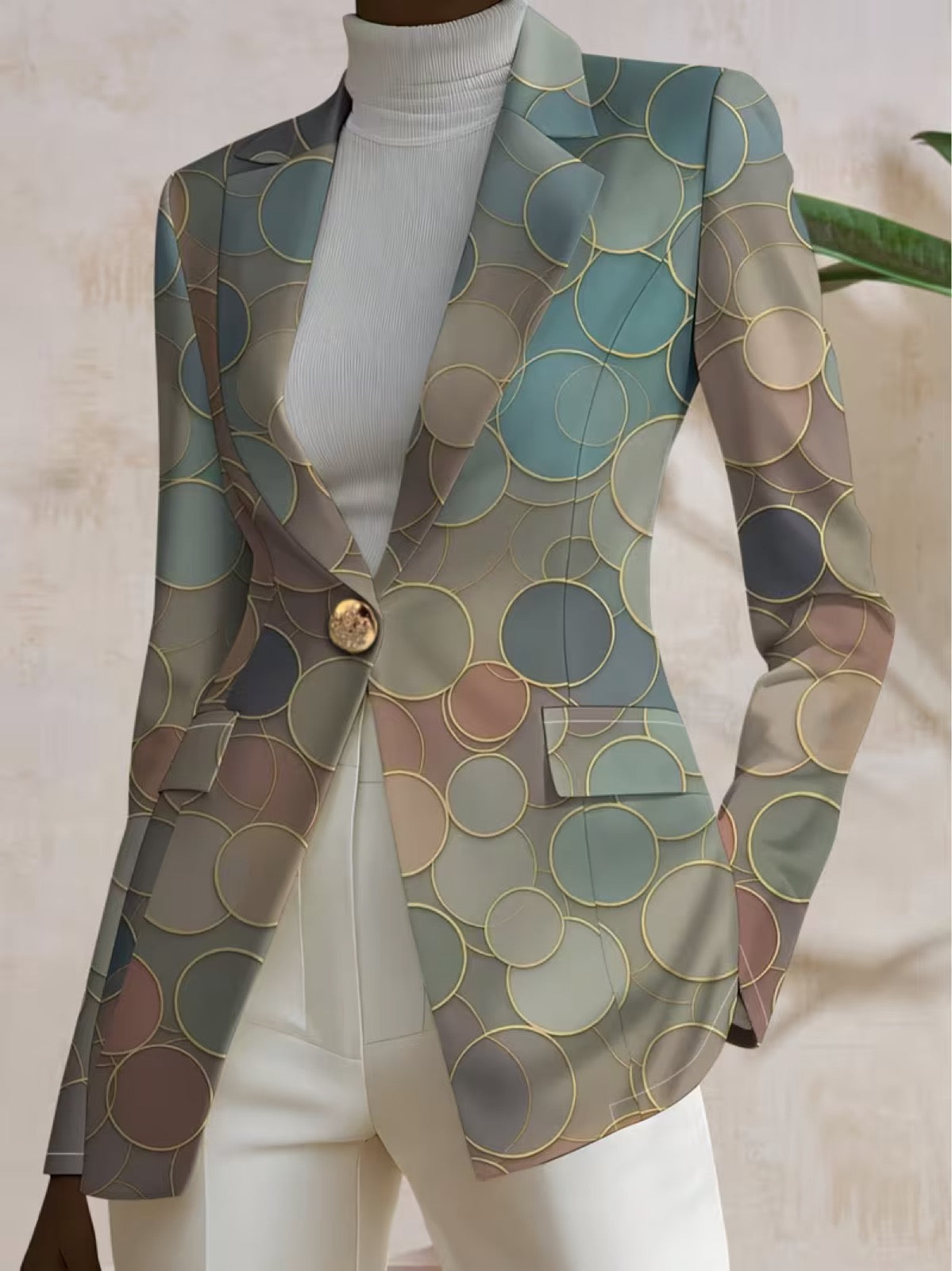 Dot Print Notch Lapel Single Button Cropped Blazer 4