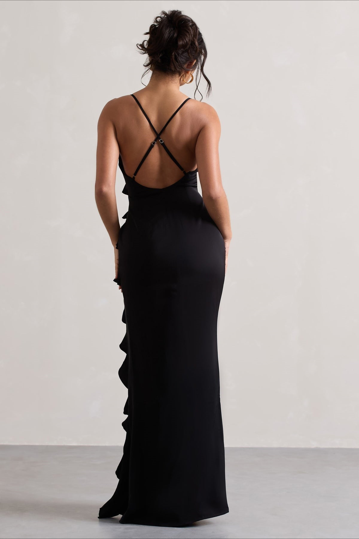 Spaghetti Strap Deep V-Neck Ruffle High Split Maxi Party Dress - View 9