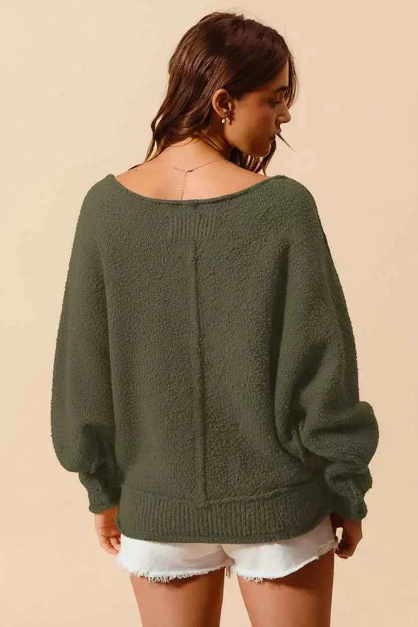 SO ME Loose Fit Exposed Seam Slouchy Boucle Sweater