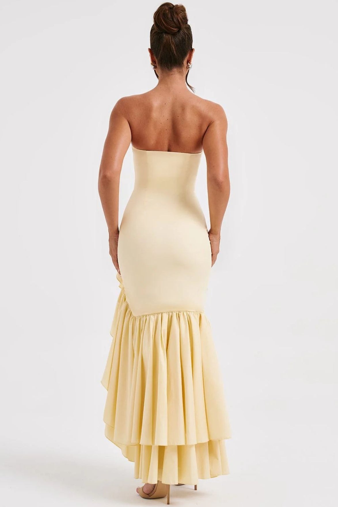Strapless High Split Ruffle Slim Mermaid Maxi Prom Dress - View 12