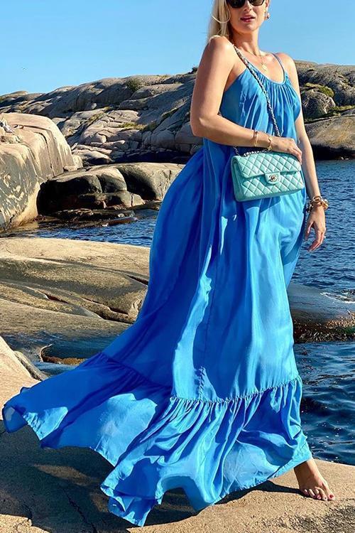 Spaghetti Strap V-Neck Tiered Ruffle Hem Maxi Dress - View 4