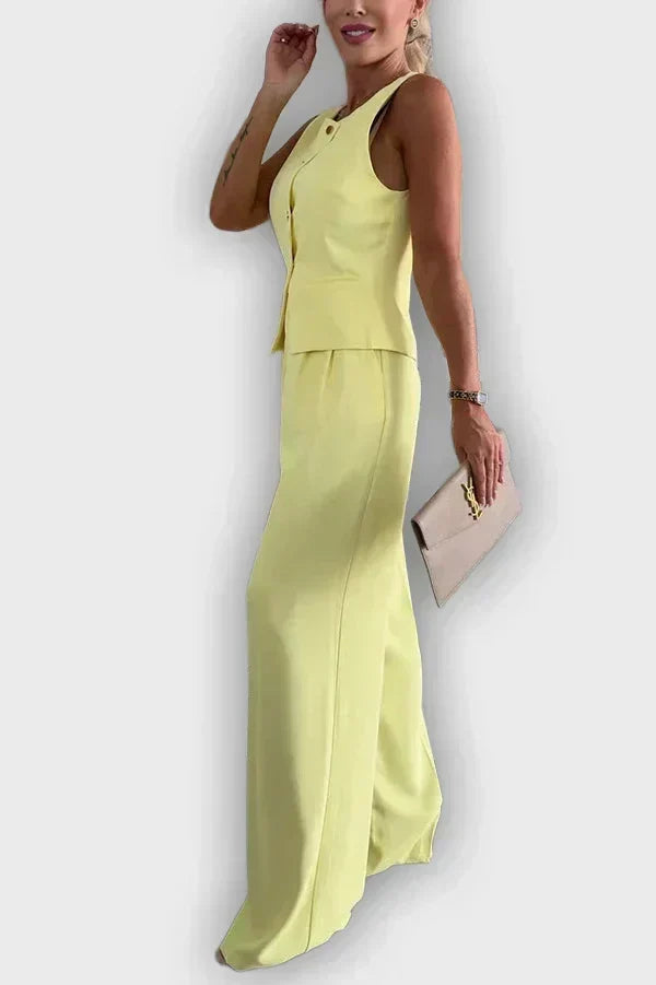 Sleeveless Button Vest and Wide Leg Pants Two Piece Set 3