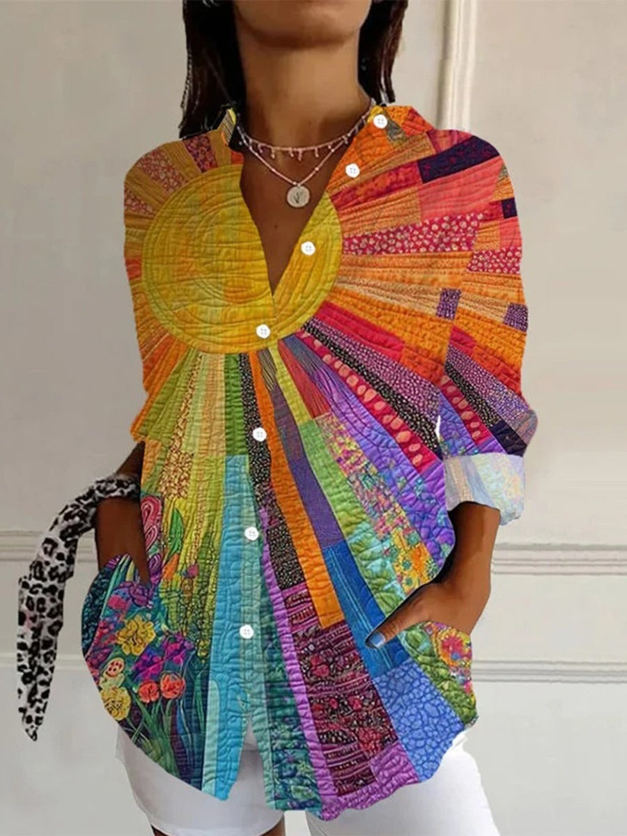 Sun Print Button Front Long Sleeve Shirt