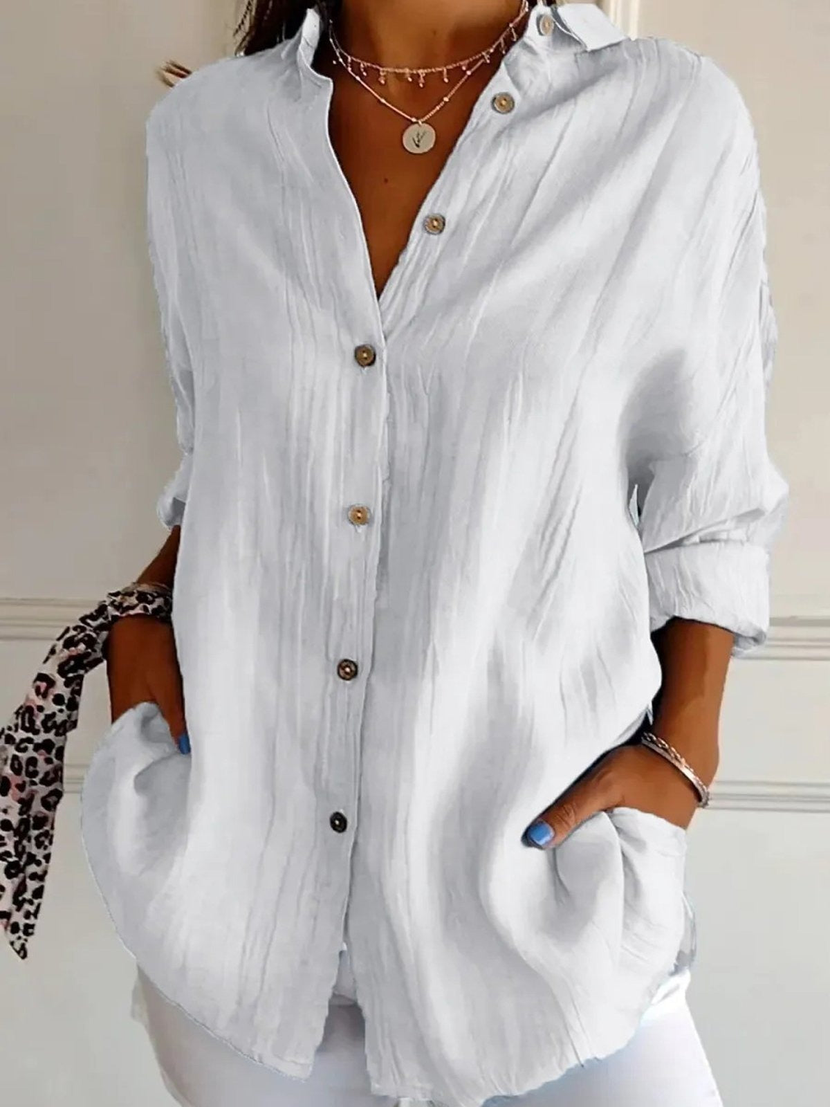 Button Front Collared Long Sleeve Shirt 2