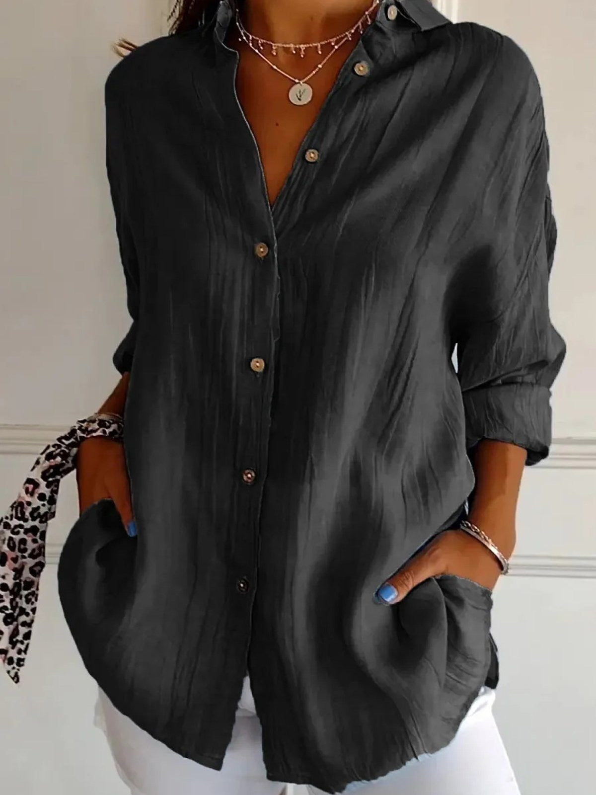 Button Front Collared Long Sleeve Shirt 4