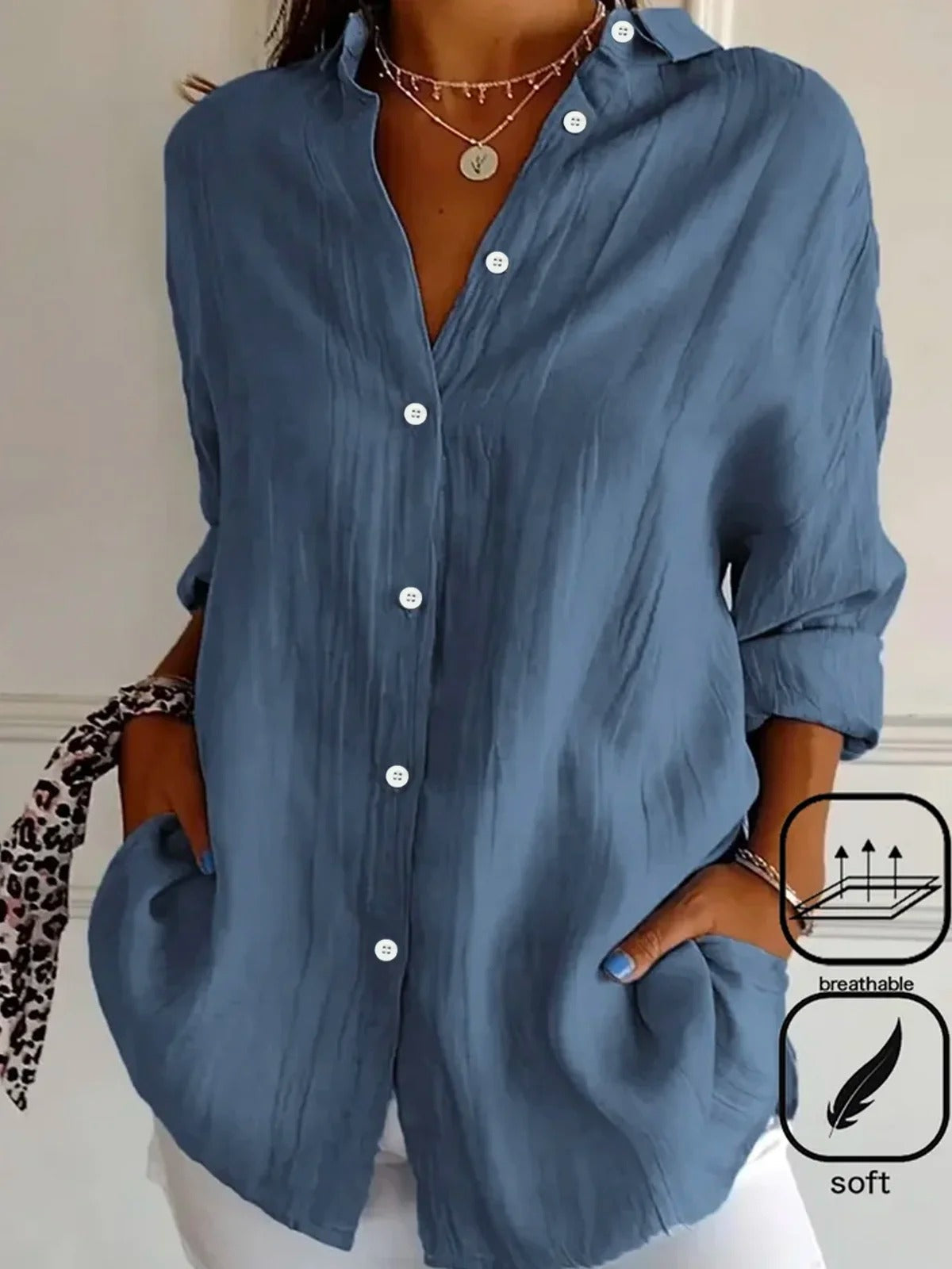 Button Front Collared Long Sleeve Shirt