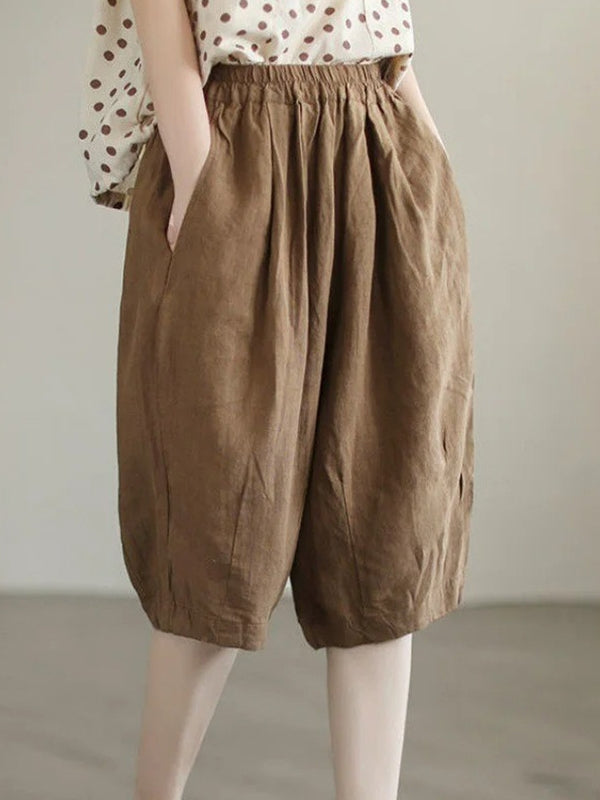 High Waist Loose Linen Look Shorts 2