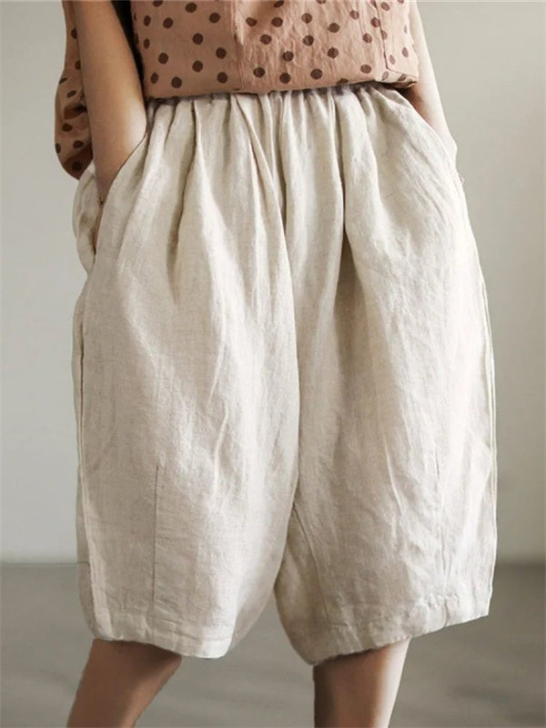 High Waist Loose Linen Look Shorts