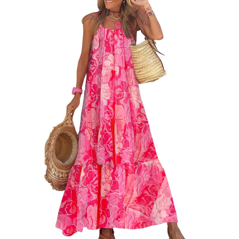 Damask Print Spaghetti Strap Tiered Maxi Dress 5