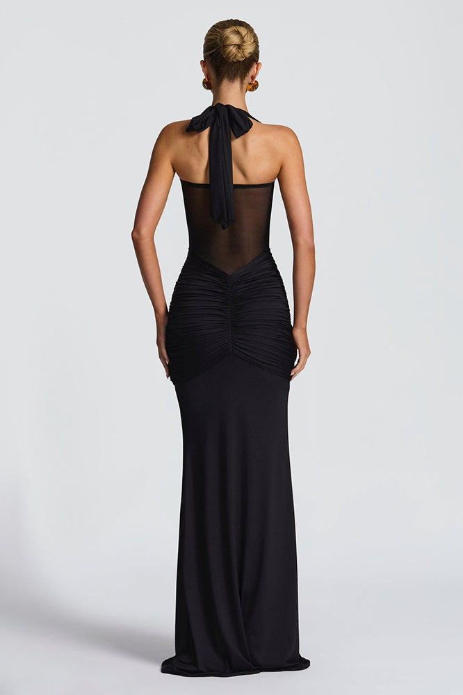 Halter Neck Twist Front Sheer Waist Mermaid Gown - View 10