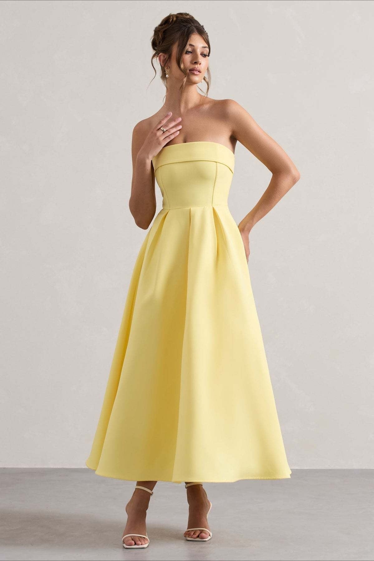 Strapless Fold Over Neck Box Pleat A-Line Midi Cocktail Dress - View 10