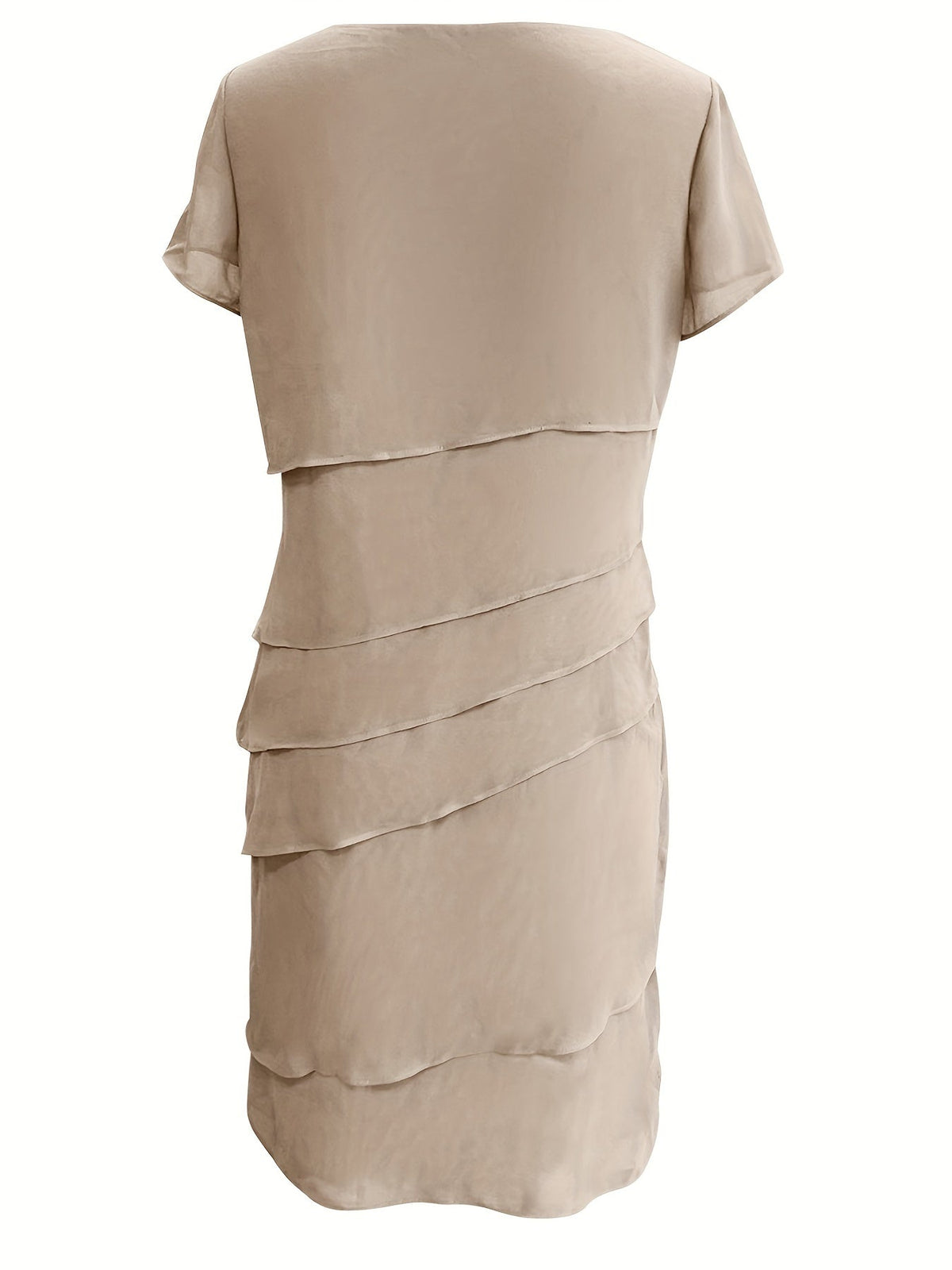 Cotton Layered Trim Round Neck Short Sleeve Midi Dress - View 5