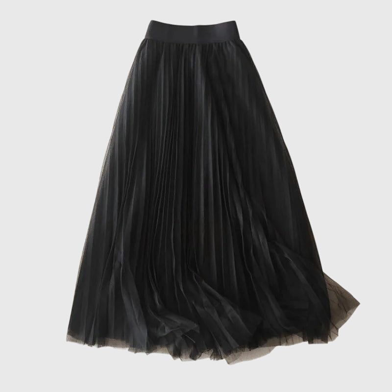 High Waist Pleated Tulle Maxi Skirt 3