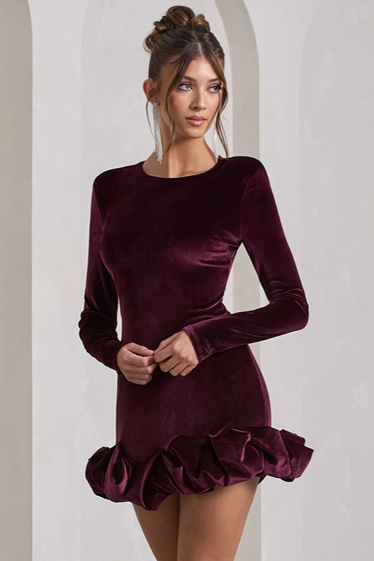 Velvet Ruched Hem Mini Dress - View 2