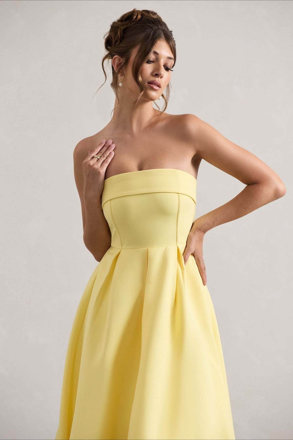 Strapless Fold Over Neck Box Pleat A-Line Midi Cocktail Dress - View 12