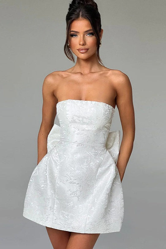 Jacquard Strapless Bow Back Fit and Flare Mini Dress - View 5