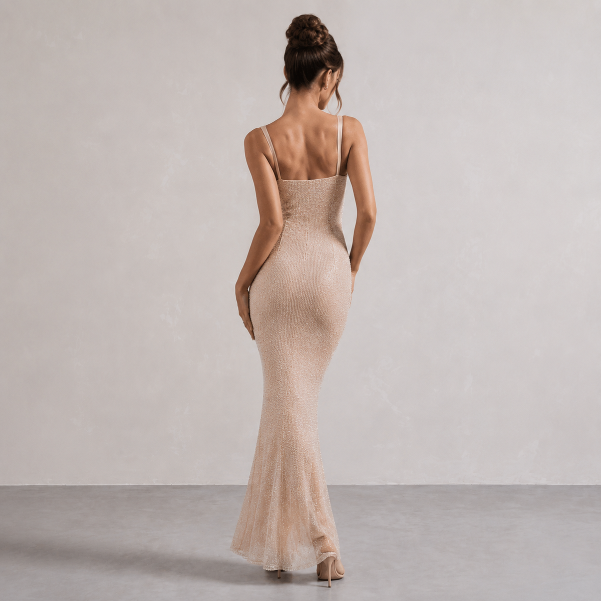 Square Neck Glitter Fishtail Bodycon Maxi Dress 12