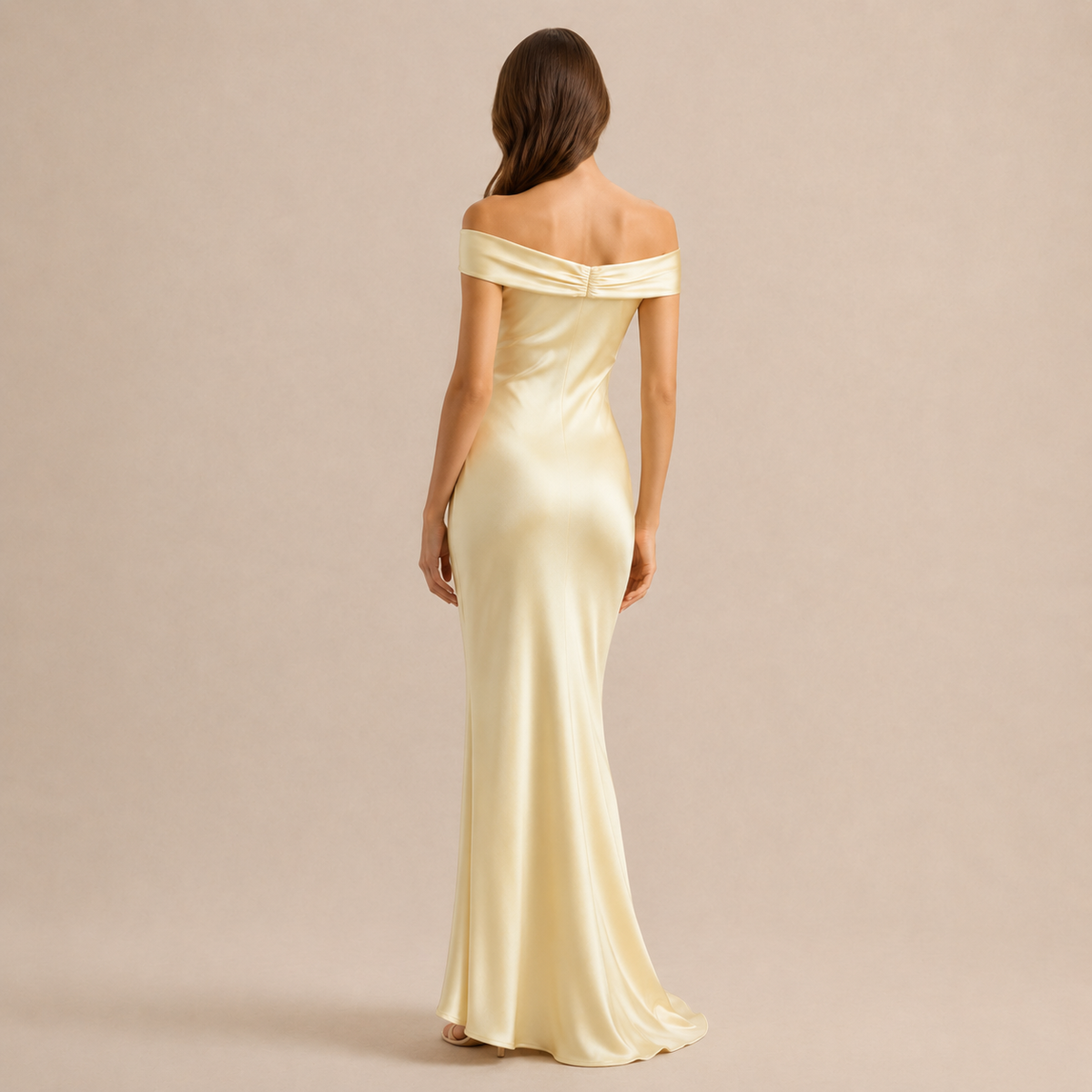 Off Shoulder Twist Front Satin Column Maxi Dress 7