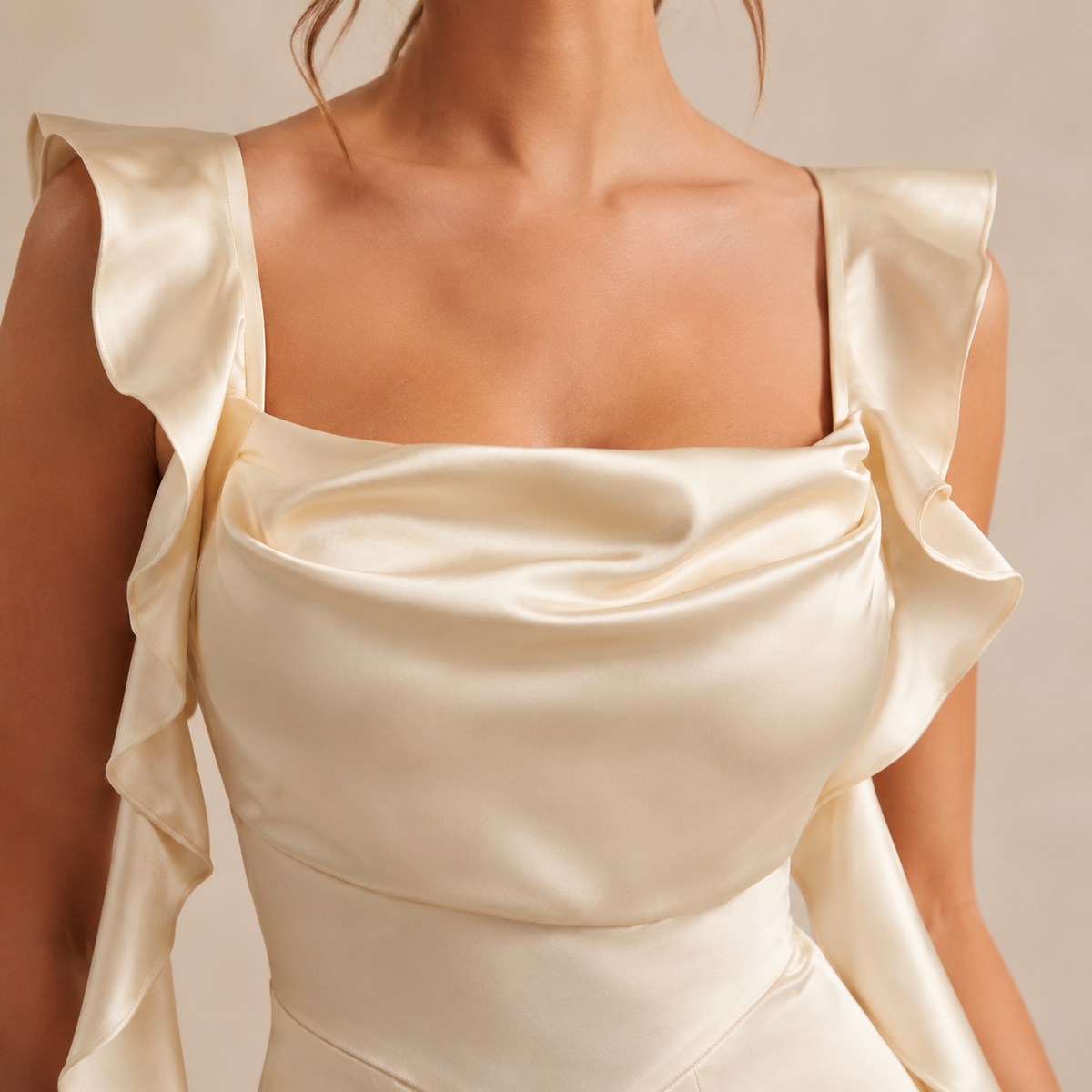 Cowl Neck Ruffle Strap Satin Fit and Flare Mini Dress 2