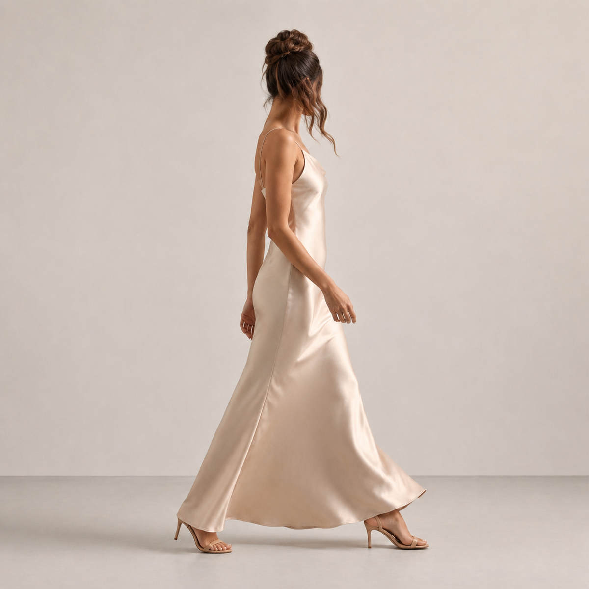 Satin V-Neck Spaghetti Strap Bias Cut Slip Maxi Dress 12