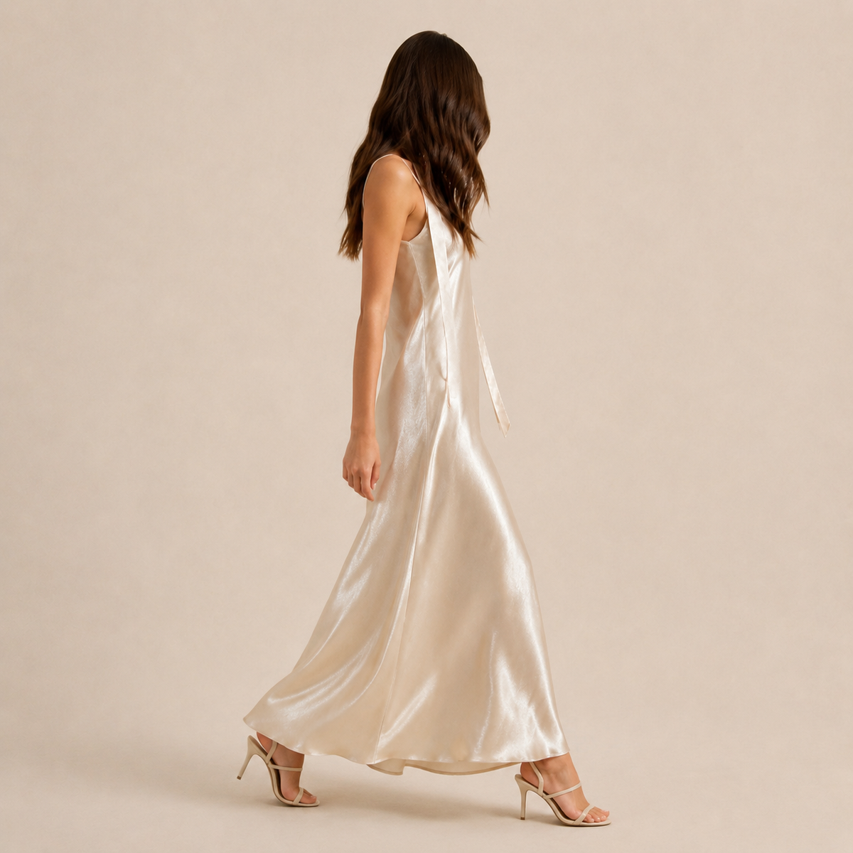 Scarf Neck V-Neck Satin Bias Slip Maxi Dress 8