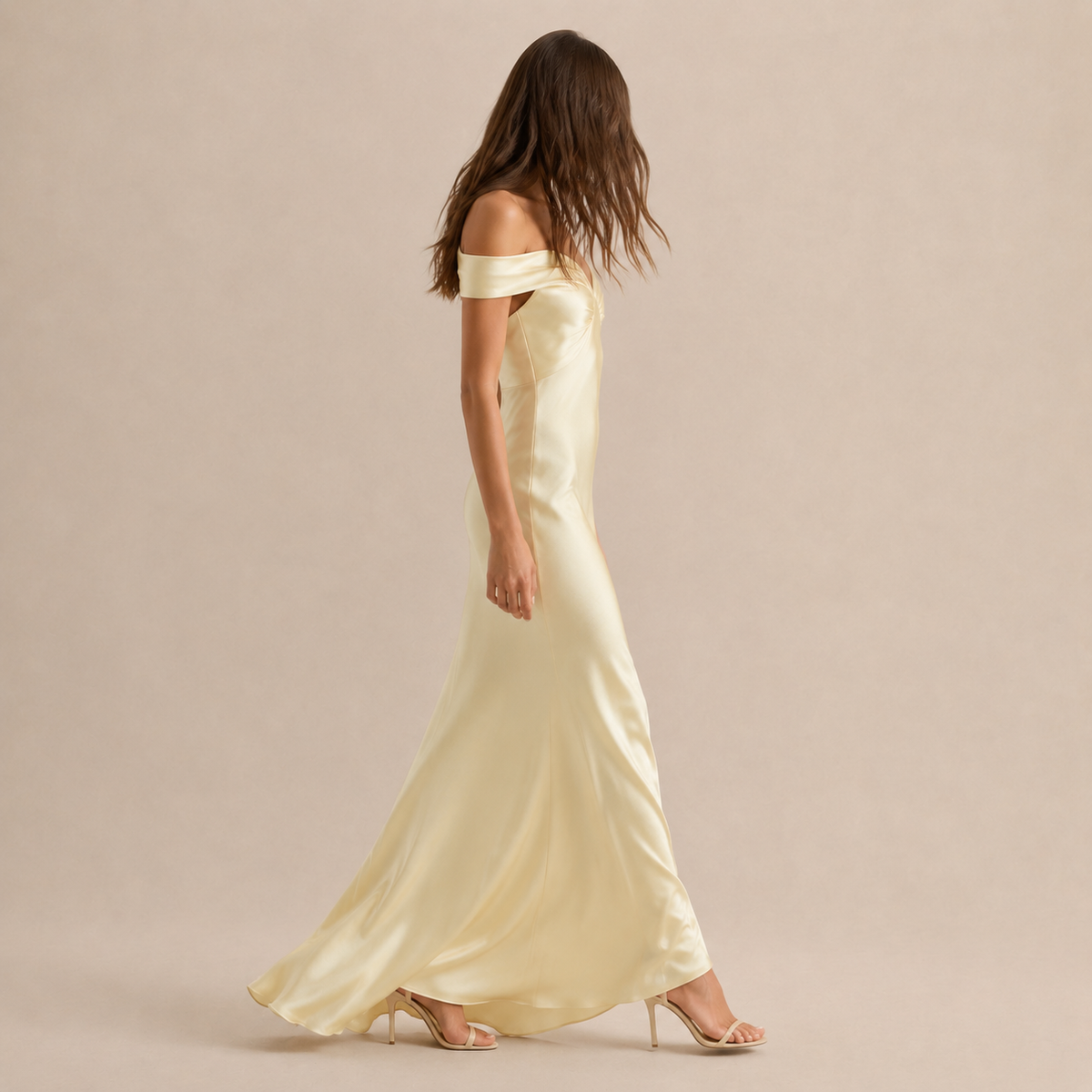 Off Shoulder Twist Front Satin Column Maxi Dress 8