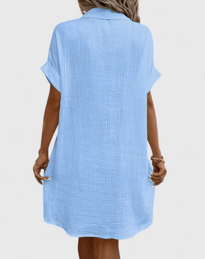 Collared Short Sleeve Button Front Pocket Maxi Shirt Dress 10