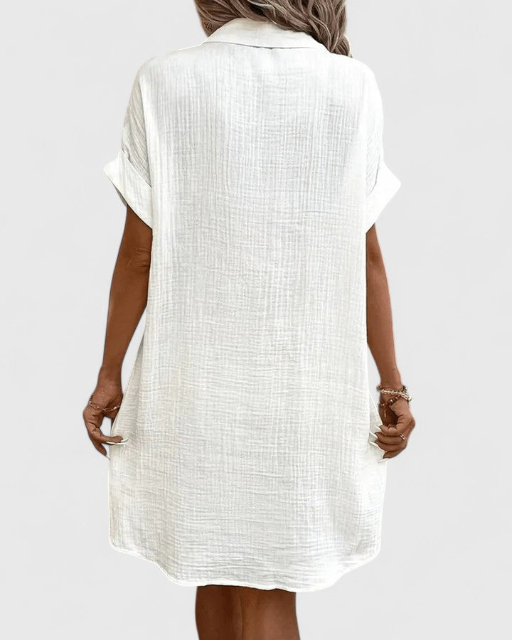 Collared Short Sleeve Button Front Pocket Maxi Shirt Dress 13