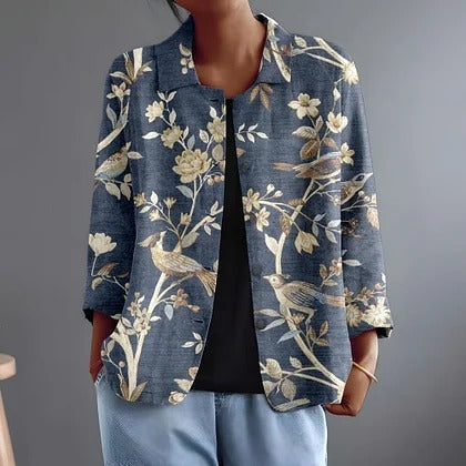 Floral Bird Print Open Front Jacket 2