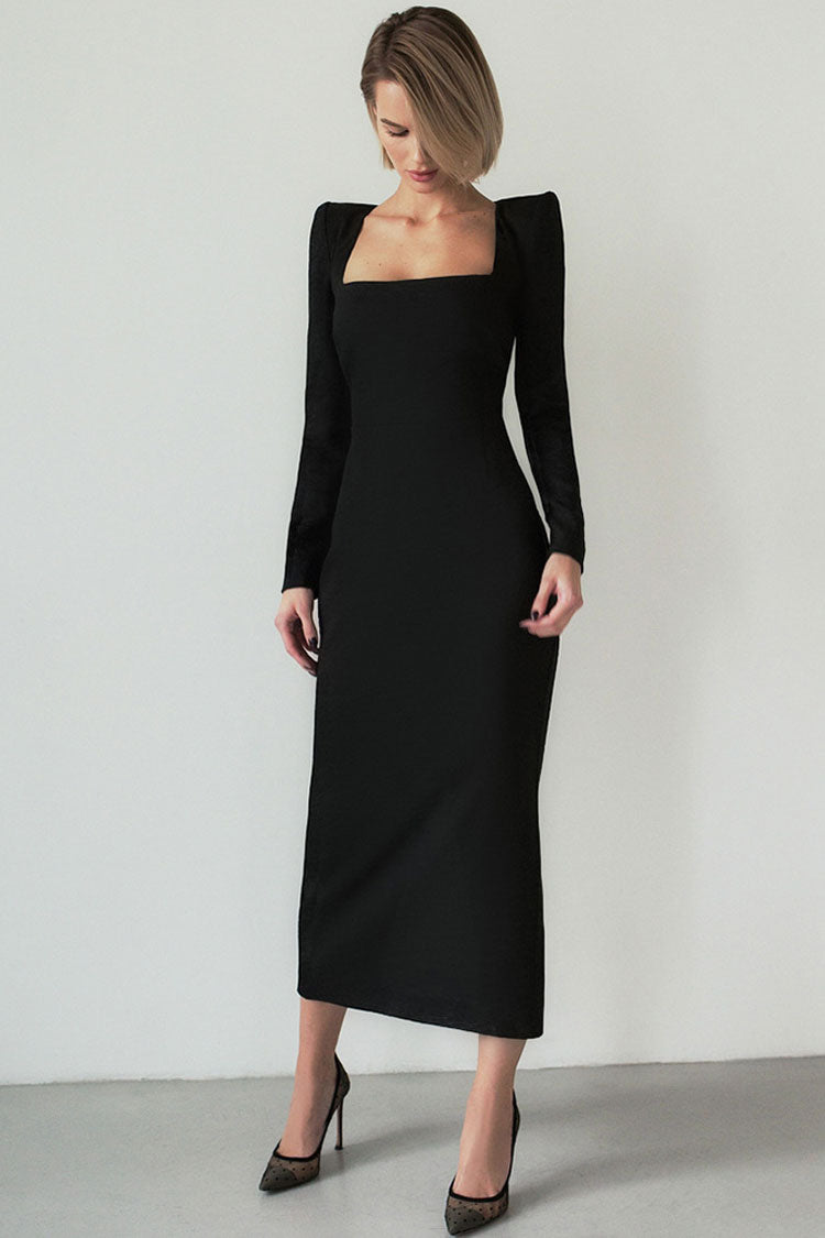 Square Neck Long Sleeve Bodycon Maxi Dress Party - View 2