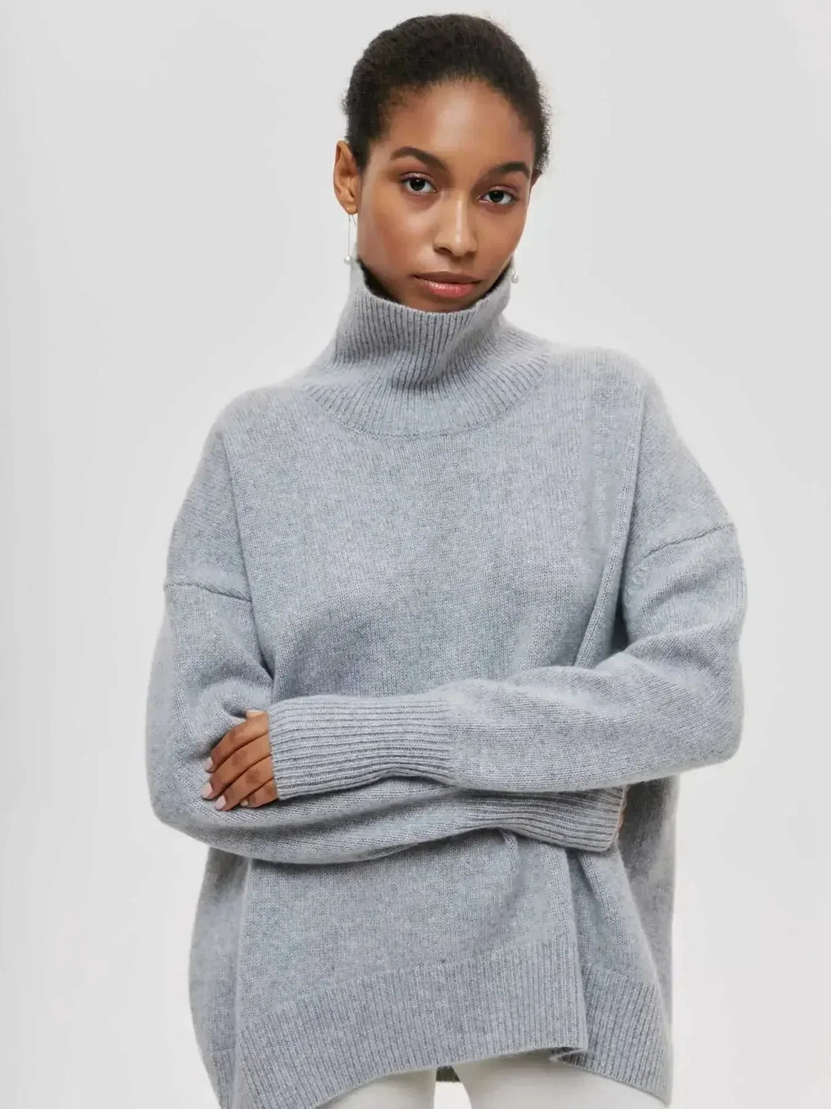 Turtleneck Long Sleeve Drop Shoulder Oversized Sweater 2