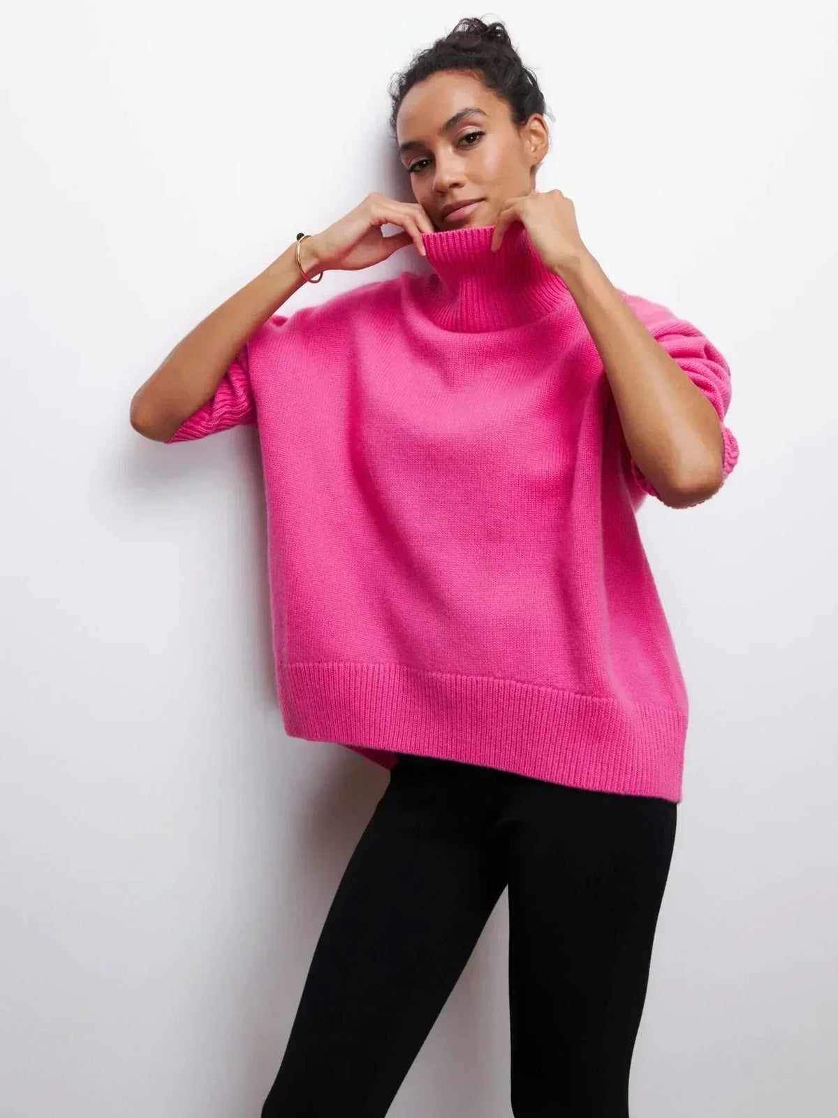 Turtleneck Long Sleeve Drop Shoulder Oversized Sweater 8