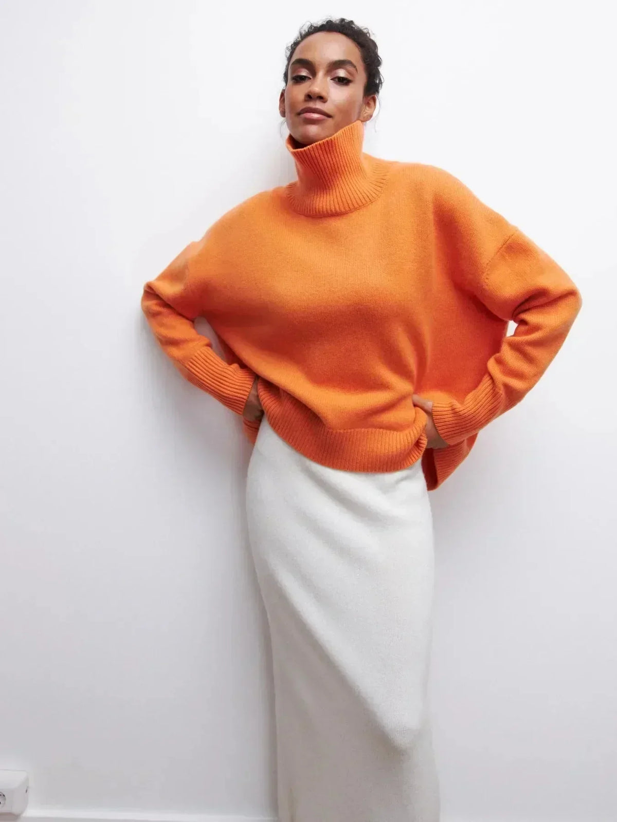 Turtleneck Long Sleeve Drop Shoulder Oversized Sweater 9