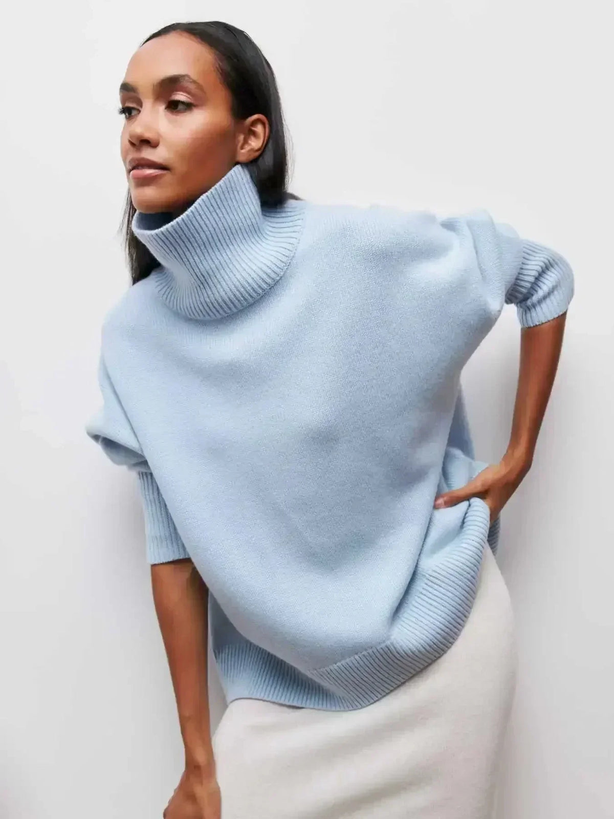 Turtleneck Long Sleeve Drop Shoulder Oversized Sweater 10
