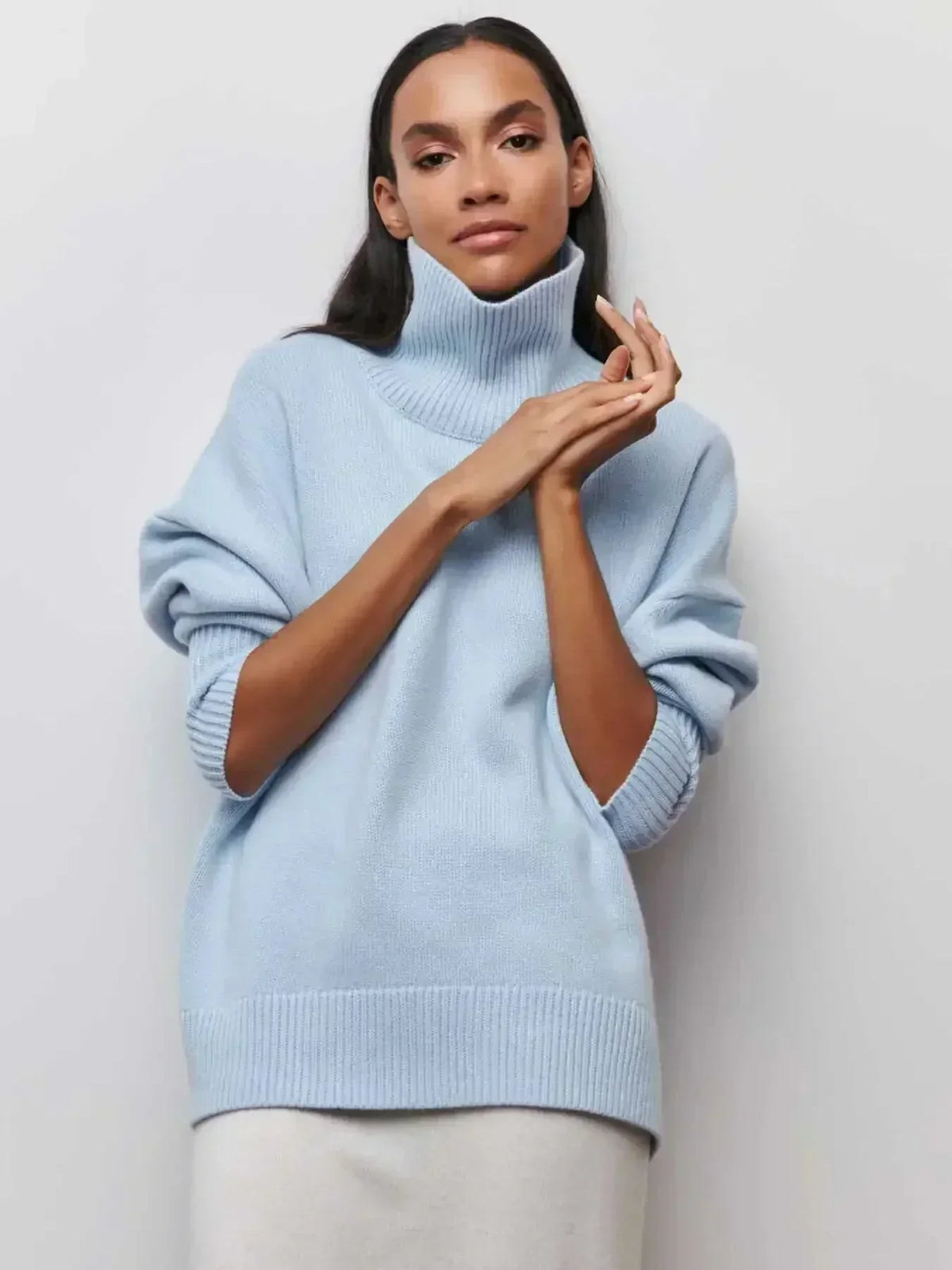 Turtleneck Long Sleeve Drop Shoulder Oversized Sweater