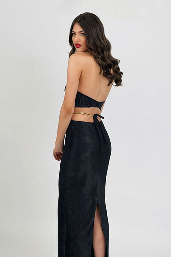 Halter Cut Out Chain Bandage Cocktail Midi Dress - View 2