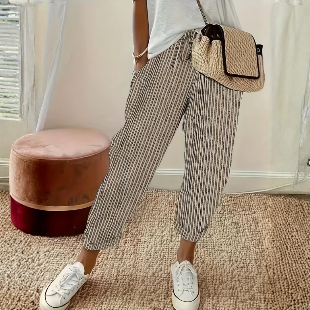 High Waist Striped Tapered Pants