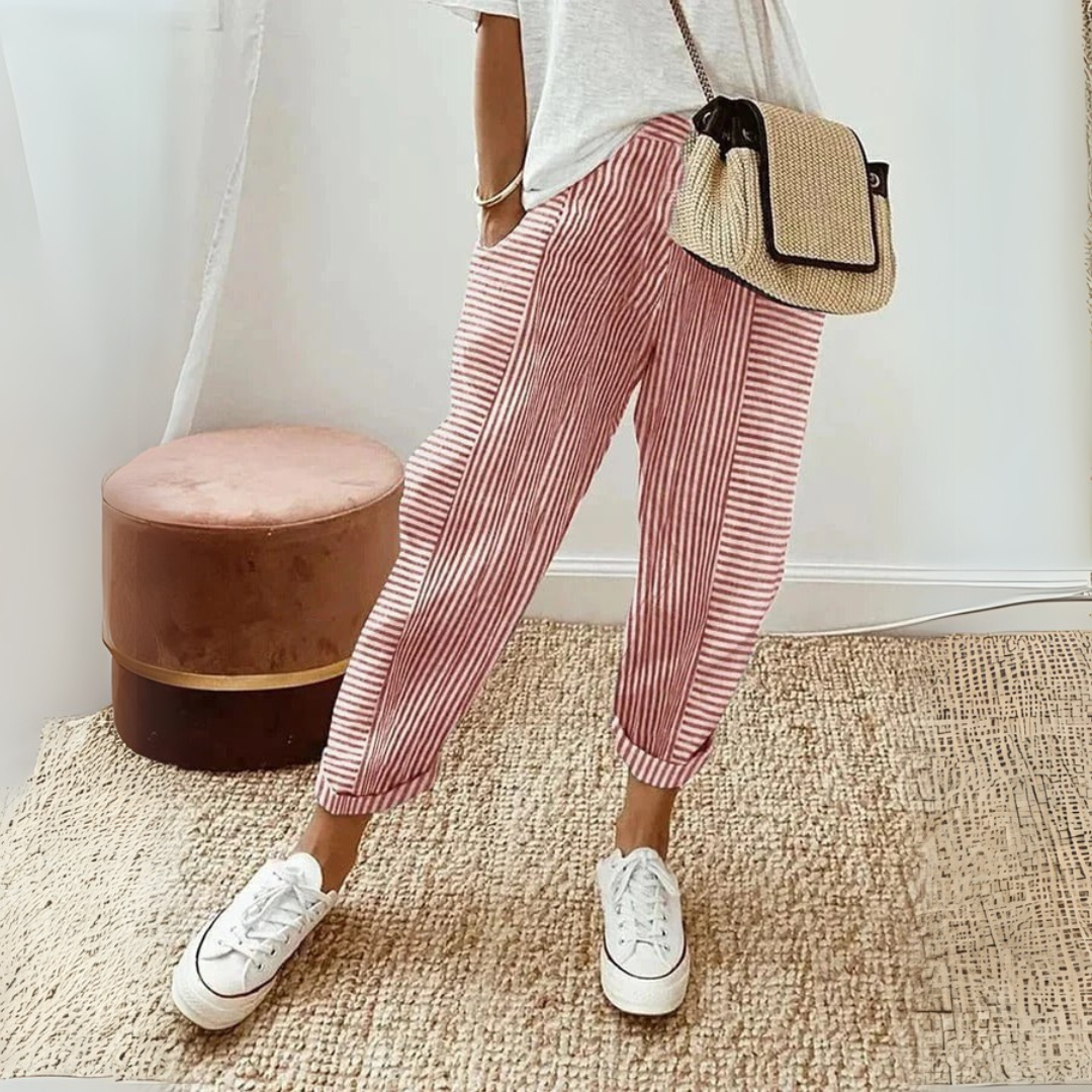 High Waist Striped Tapered Pants 2