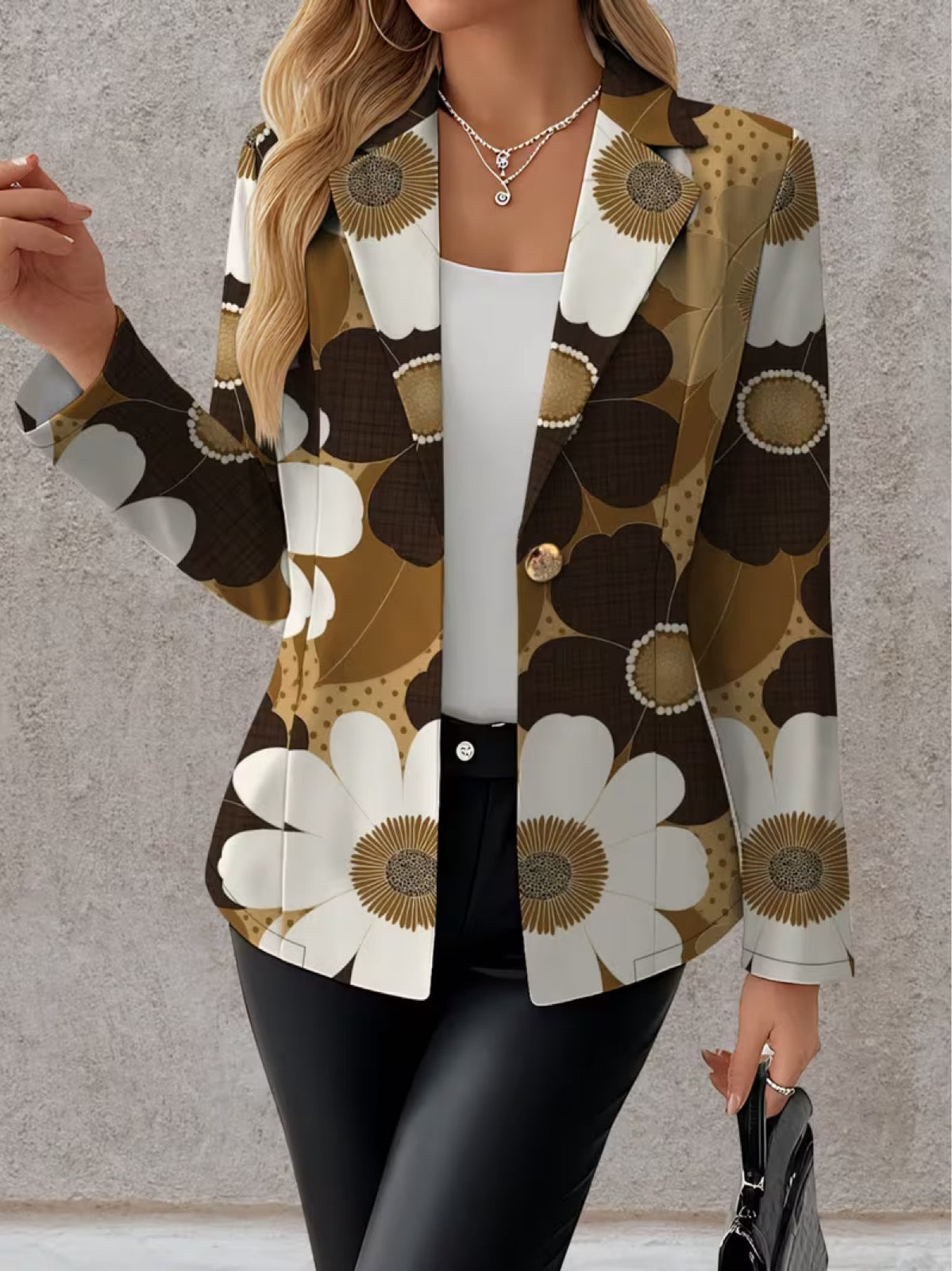 Floral Print Notched Lapel Single Button Blazer 2