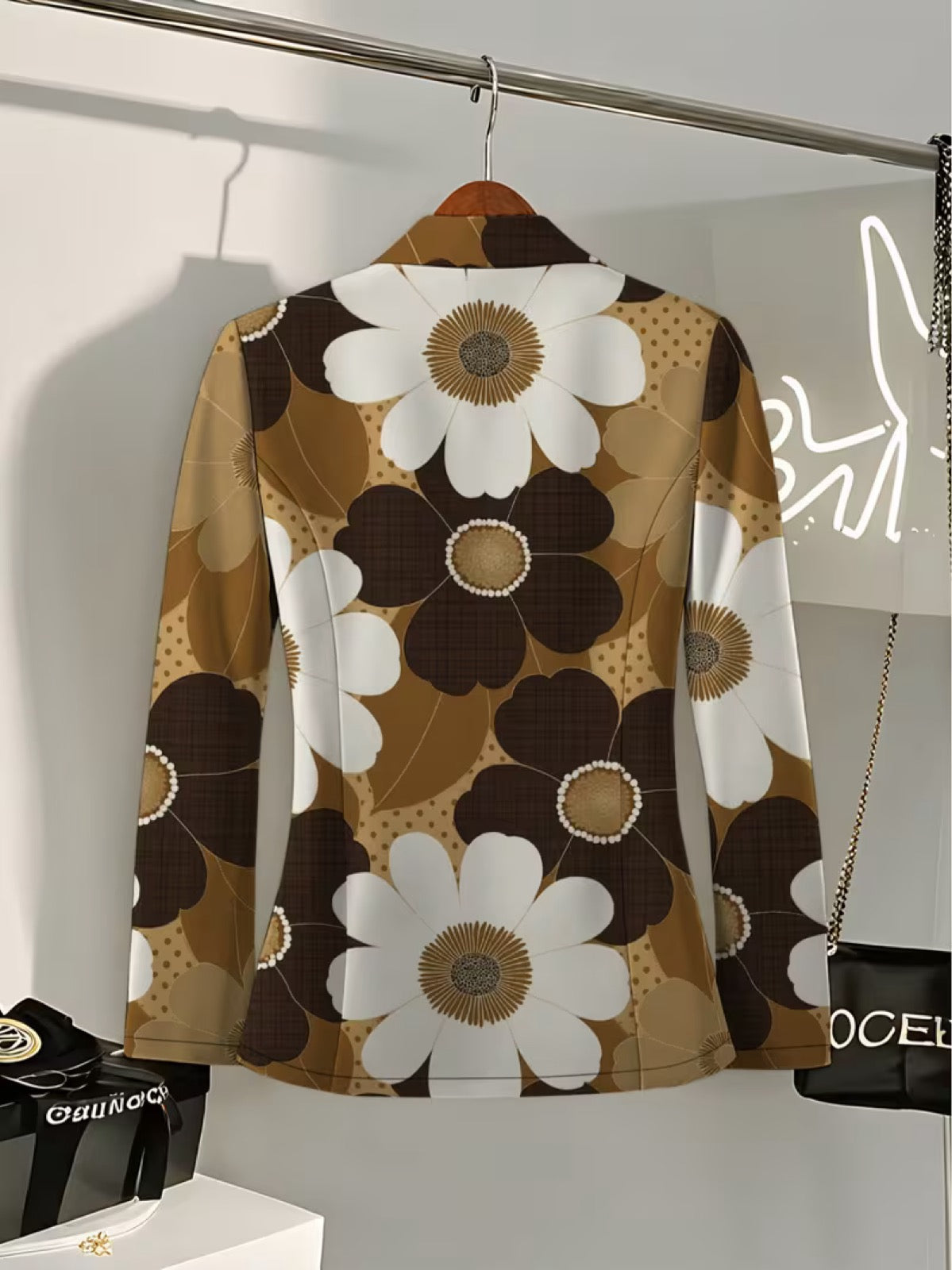 Floral Print Notched Lapel Single Button Blazer 5