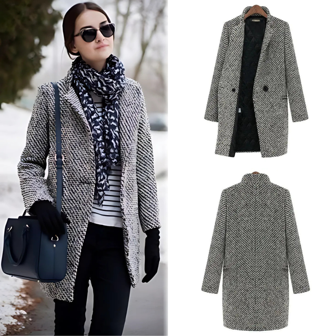 Tweed Collarless Button Front Longline Blazer Coat 6