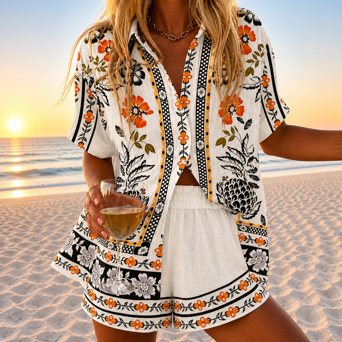 Floral Short Sleeve Button Shirt and Shorts Two Piece Set