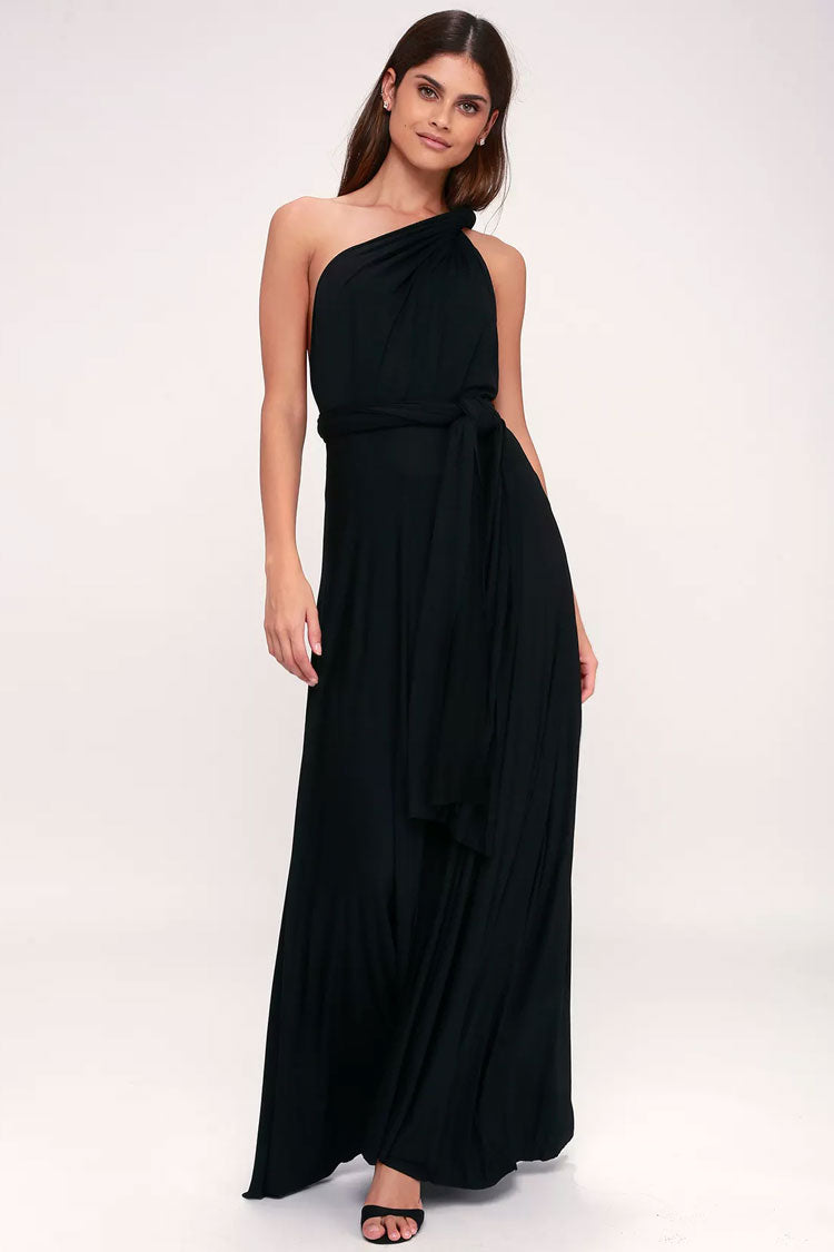 Convertible Infinity Wrap A-Line Maxi Bridesmaid Dress in Black - View 4