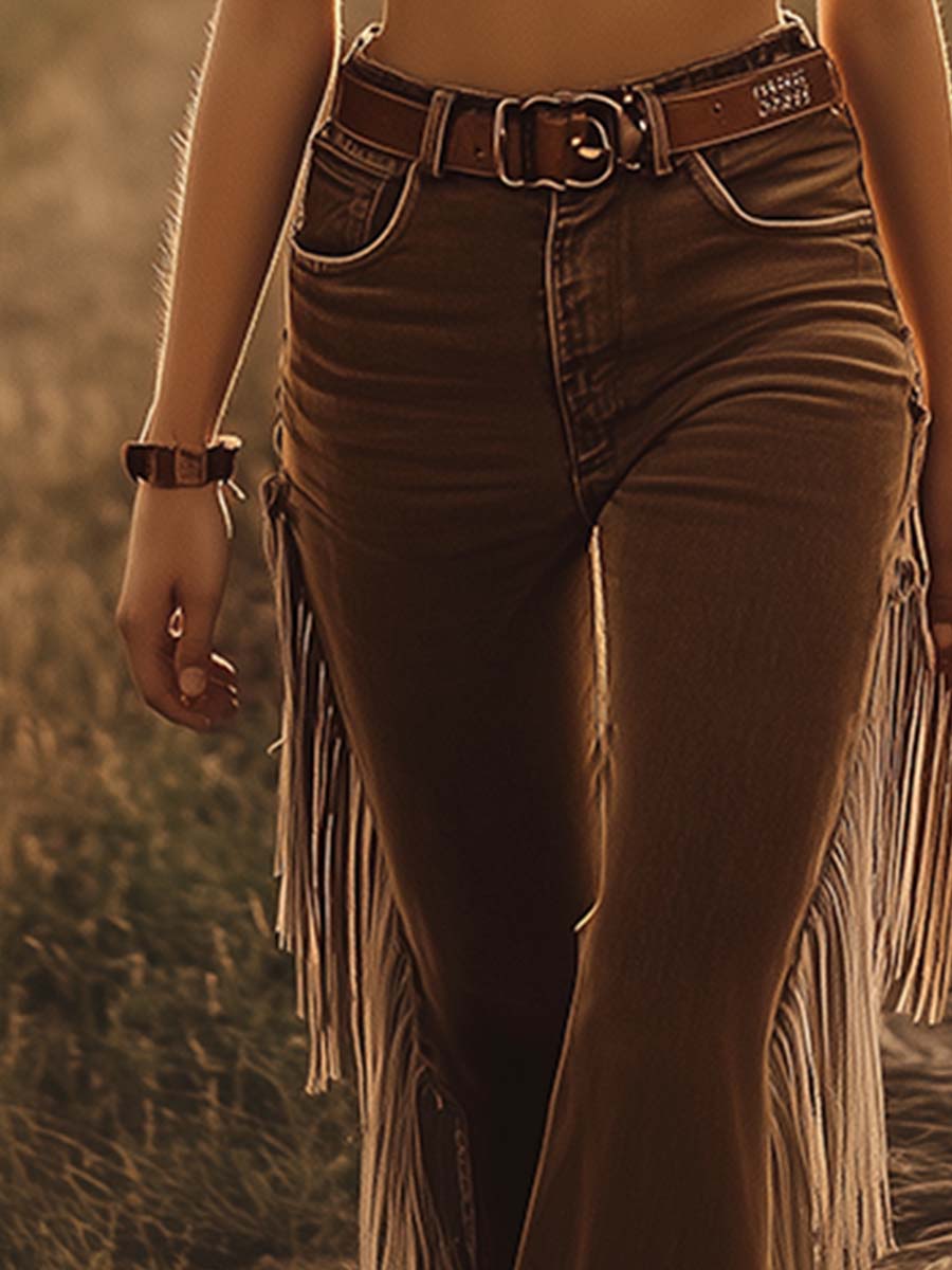 High Waist Side Fringe Flare Jeans 4