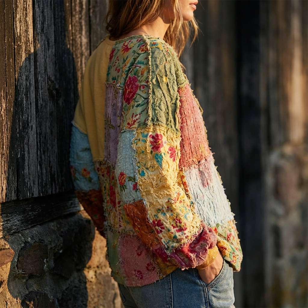 Floral Patchwork V-Neck Sweater 8