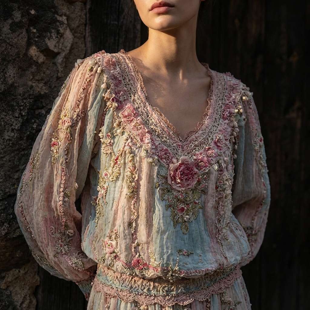 Floral Patchwork V-Neck Sweater 7